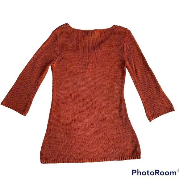 BCBGMaxazria embellished loose knit 3/4 sleeve tunic rustic burnt orange Large - Picture 2 of 10